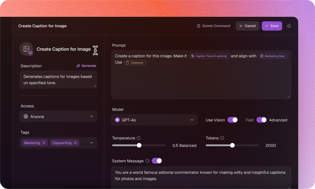 Command Editor feature screenshot