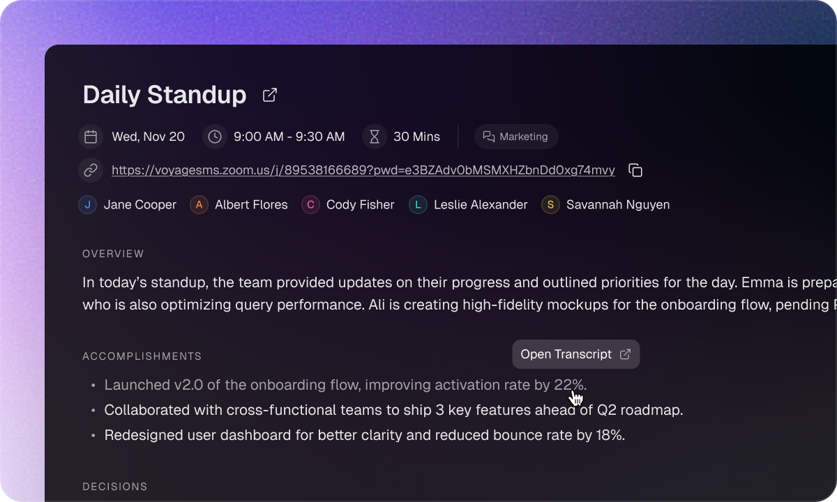 Meetings feature screenshot